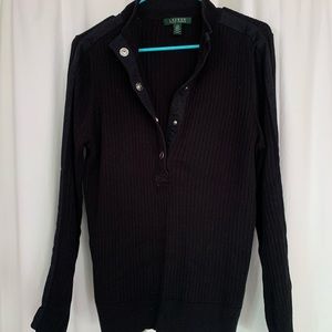 Women’s Black Lauren Ralph Lauren Ribbed Half Button-Up Sweater